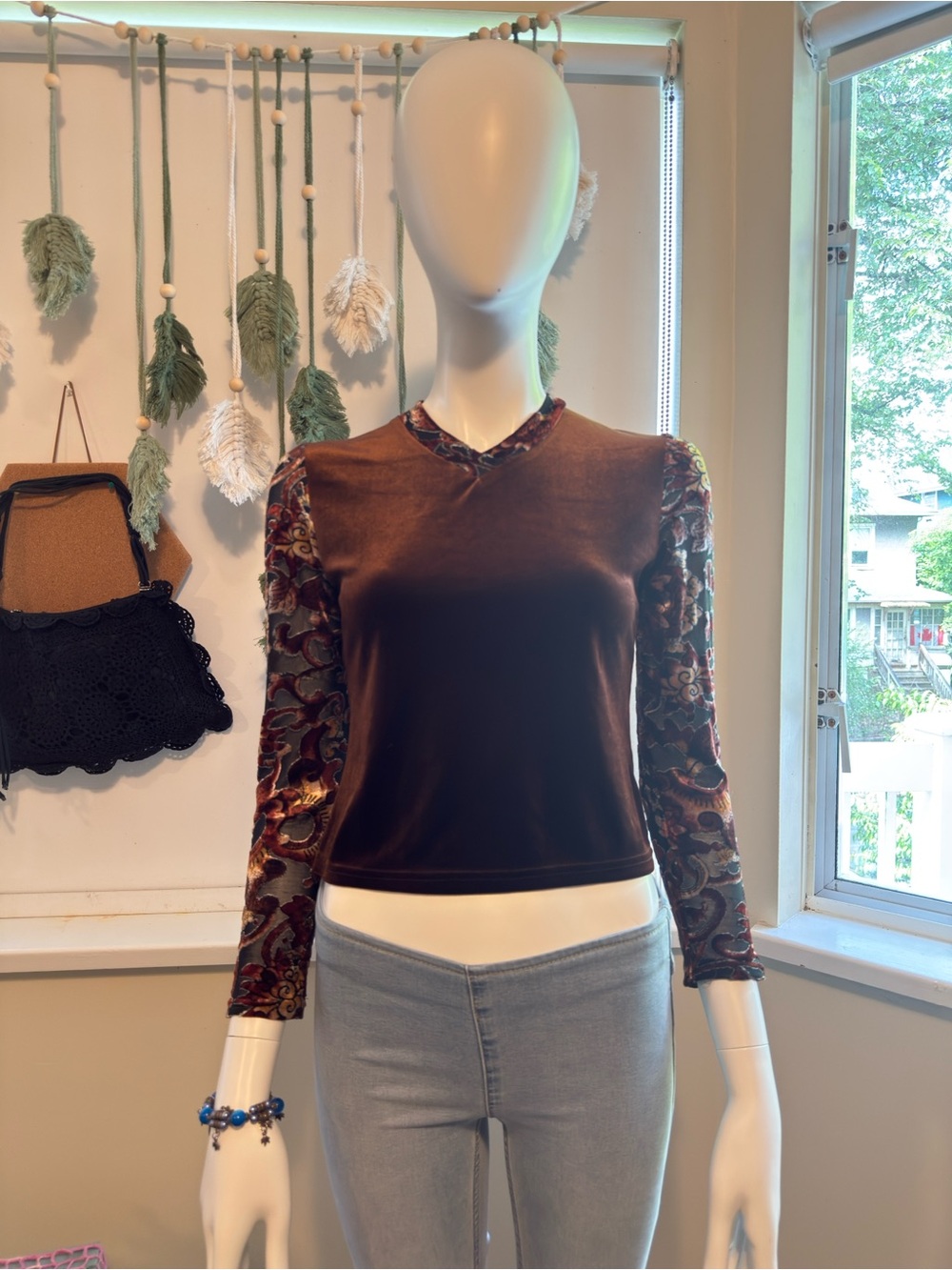 Vintage Y2K Giovano Paris Velvet & Mesh Floral Top